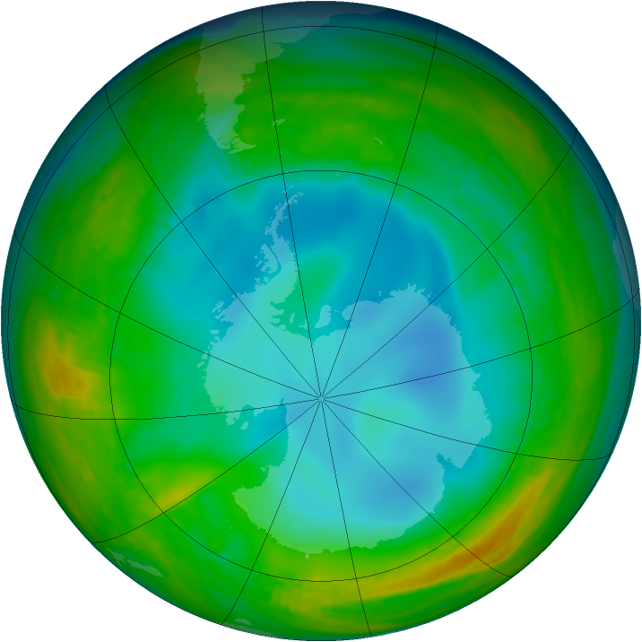 Antarctic ozone map for 25 June 1984